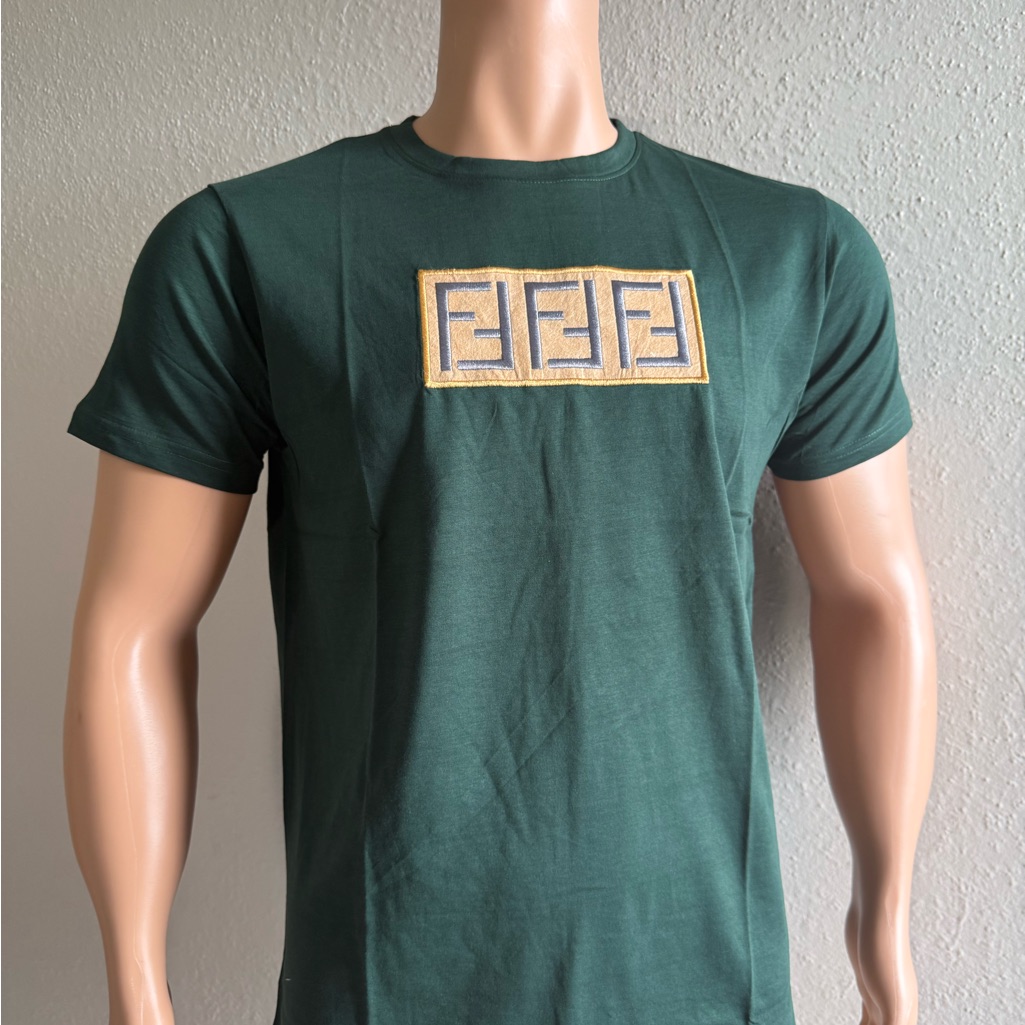 Fendi Dark Green Tee With Gold Logo Size Xl